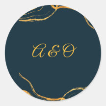 Adesivo de casamento azul naval e dourado elegante
