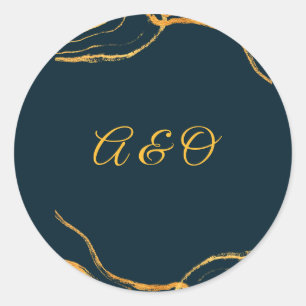 Adesivo de casamento azul naval e dourado elegante