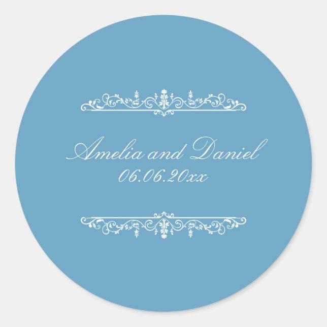 Adesivo de casamento azul no estilo Regency (Frente)
