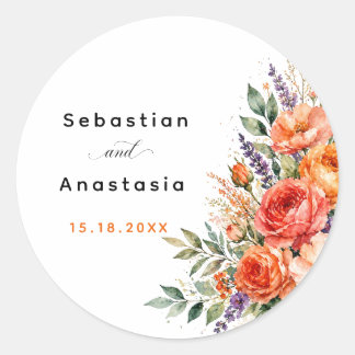 Adesivo de Casamento Boho Rosas Laranjas Jardim Fl
