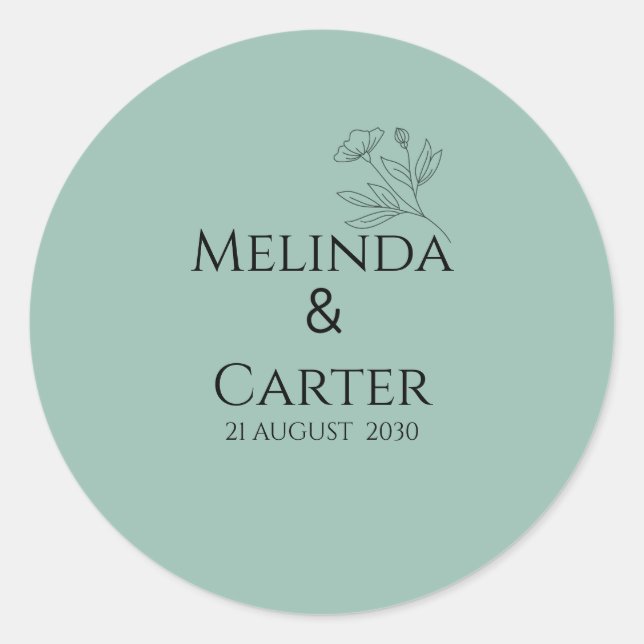Adesivo de Casamento Botânico Minimalista (Frente)
