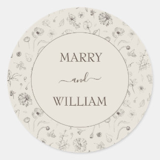 Adesivo de Casamento Botânico Minimalista Elegante