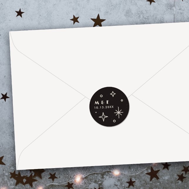 Adesivo de Casamento Celestial Black Moon & Stars (Criador carregado)