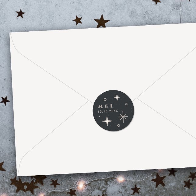 Adesivo de Casamento Celestial Lua e Estrelas Cinz (Criador carregado)