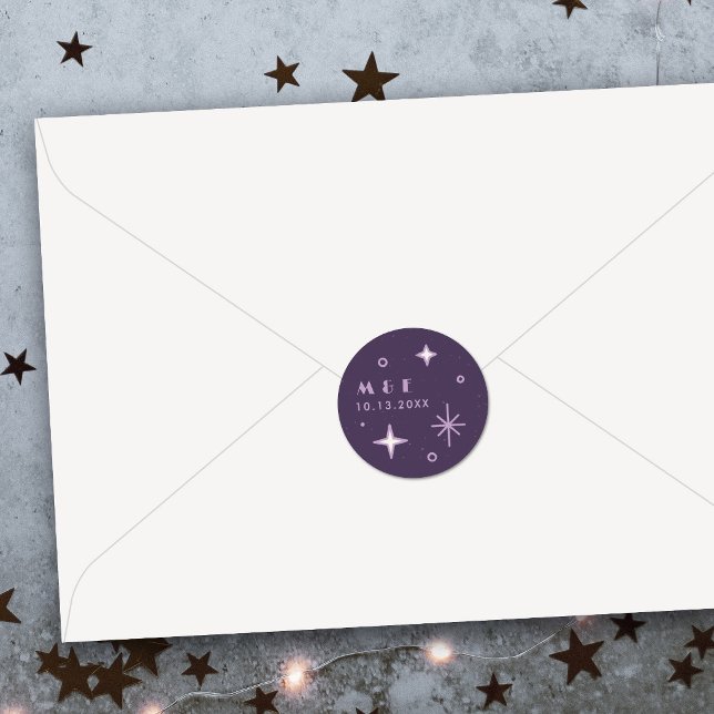 Adesivo de Casamento Celestial Lua e Estrelas Roxa (Criador carregado)