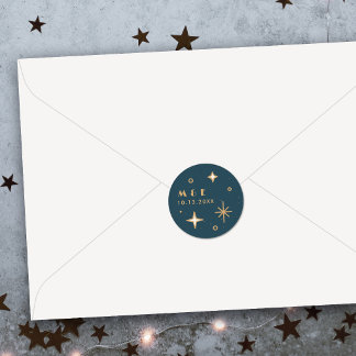 Adesivo de Casamento Celestial Lua e Estrelas Turq