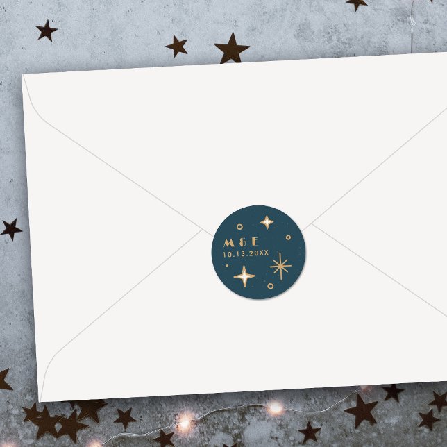 Adesivo de Casamento Celestial Lua e Estrelas Turq (Criador carregado)