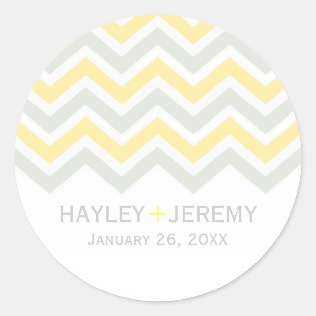 Adesivo de casamento Chevron cinza e amarelo (Frente)