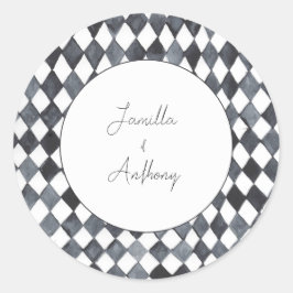 Adesivo de casamento com diamantes preto e branco