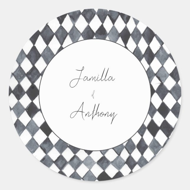 Adesivo de casamento com diamantes preto e branco (Frente)