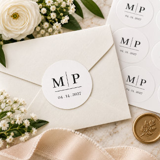 Adesivo de Casamento com Monograma Preto e Branco 