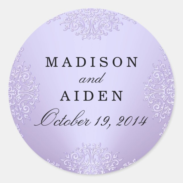 Adesivo de Casamento Damask Vintage Roxo (Frente)