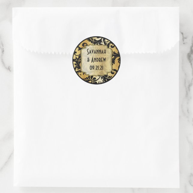 Adesivo de casamento de damasco preto e dourado (Bolsa)