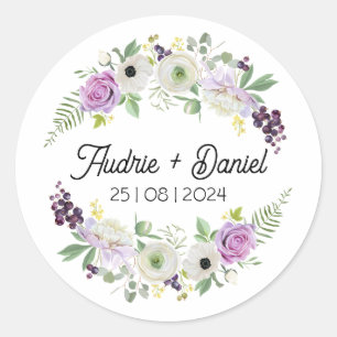 Adesivo de casamento de flores rústicas violeta e