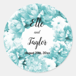 Adesivo de casamento de guirlanda floral aqua mono