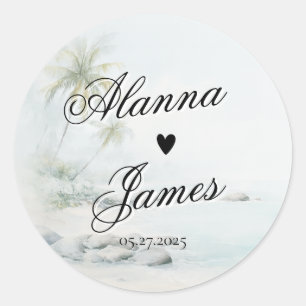 Adesivo de Casamento de Praia com Aquarela Tropica