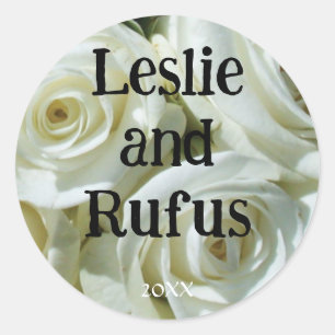 Adesivo de casamento de rosas brancas personalizad