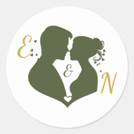 Adesivo de casamento dourado e sage elegante editá