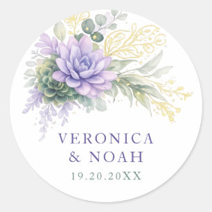 Adesivo de Casamento Elegante Floral Roxo Dourado