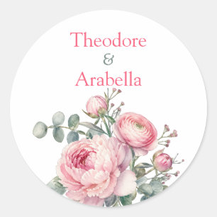Adesivo de Casamento Elegante Peônia Floral Rosa B