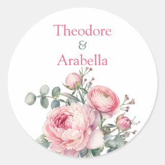 Adesivo de Casamento Elegante Peônia Floral Rosa B