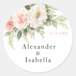 Adesivo de Casamento Elegante Rosa Rubor Floral Ja