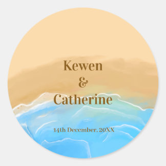 Adesivo de casamento em aquarela da praia elegante
