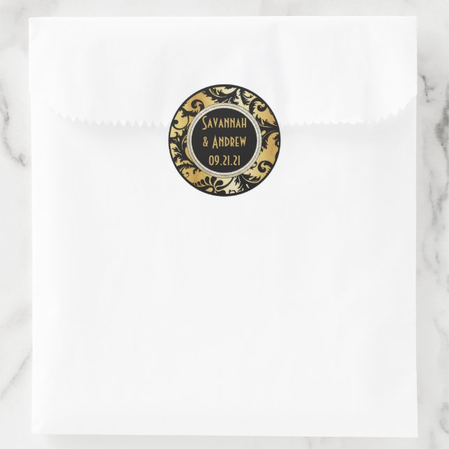 Adesivo de casamento em damasco preto e dourado (Bolsa)