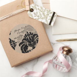 Adesivo de casamento em papel marrom com damasco p