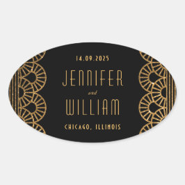 Adesivo de casamento estilo Art Déco dourado e pre