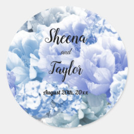 Adesivo de casamento floral azul monocromático