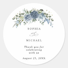 Adesivo de casamento floral azul poeirento elegant