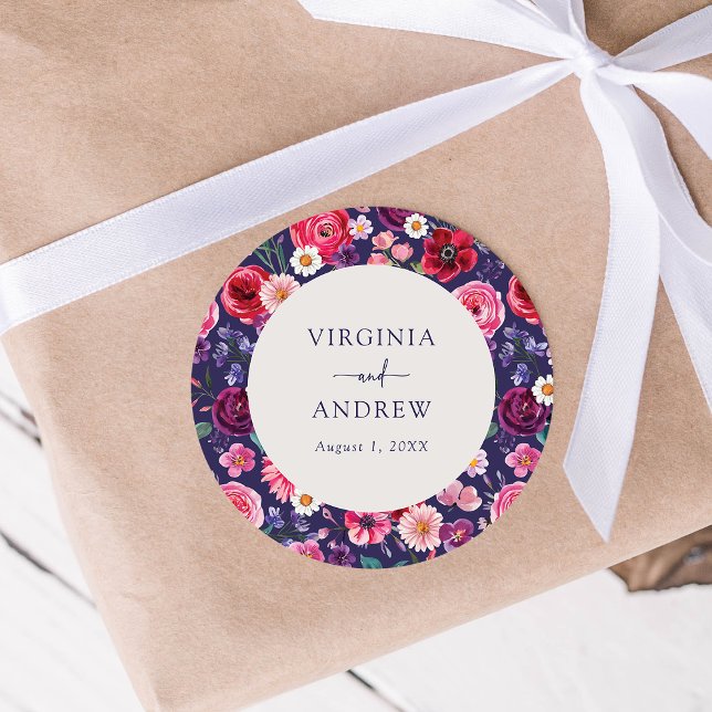 Adesivo de Casamento Floral Colorido (Colorful Floral Wedding Sticker  by Painted Paperie
)