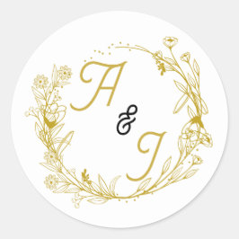 Adesivo de casamento floral dourado editável