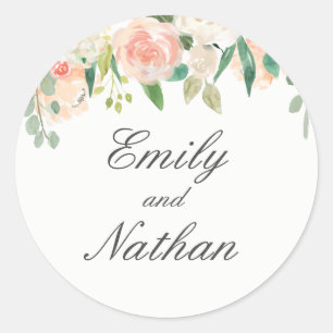 Adesivo de casamento floral em aquarela Blush Peac