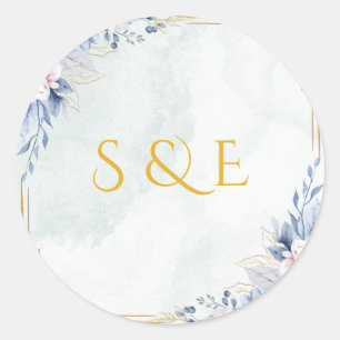 Adesivo de casamento floral em azul poeirento eleg