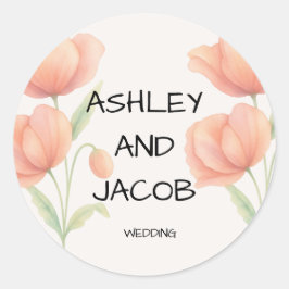 Adesivo de casamento floral em verde e pêssego Chi