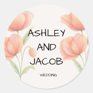 Adesivo de casamento floral em verde e pêssego Chi