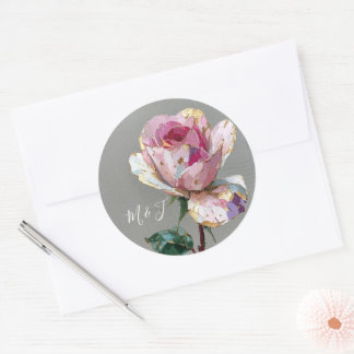Adesivo de casamento floral impasto rosa elegante