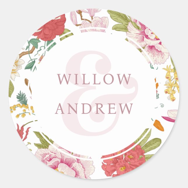 Adesivo de casamento floral vintage (Frente)