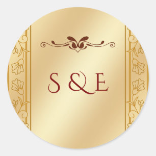 Adesivo de casamento metálico dourado de luxo eleg