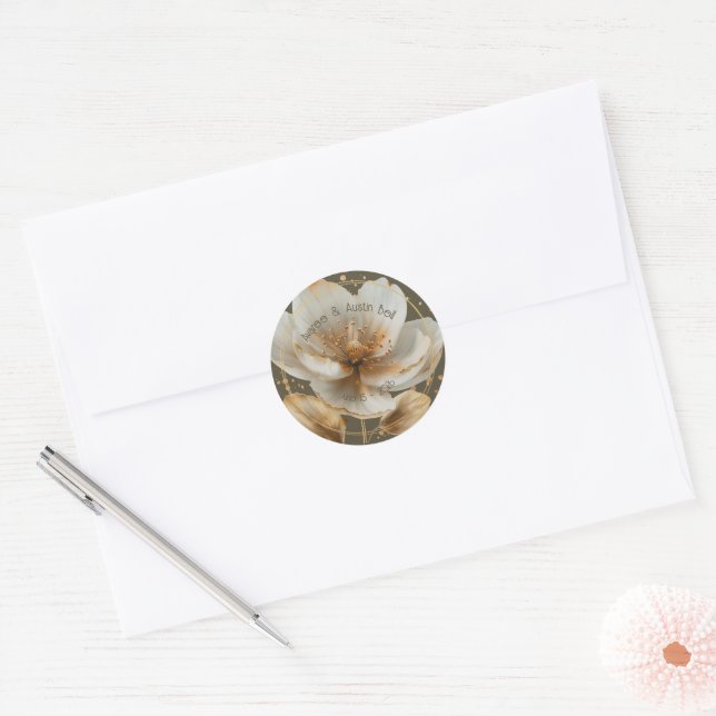Adesivo de Casamento Minimalista Branco e Dourado (Envelope)