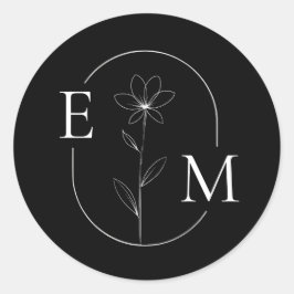 Adesivo de casamento minimalista com floral monogr
