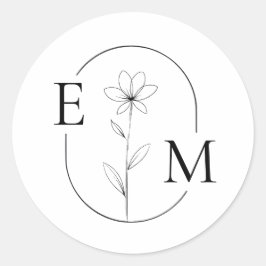 Adesivo de casamento minimalista com floral monogr