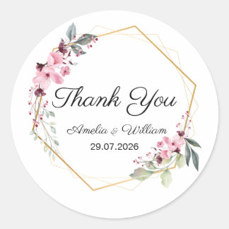 Adesivo de casamento Obrigado Floral Elegante Rosa