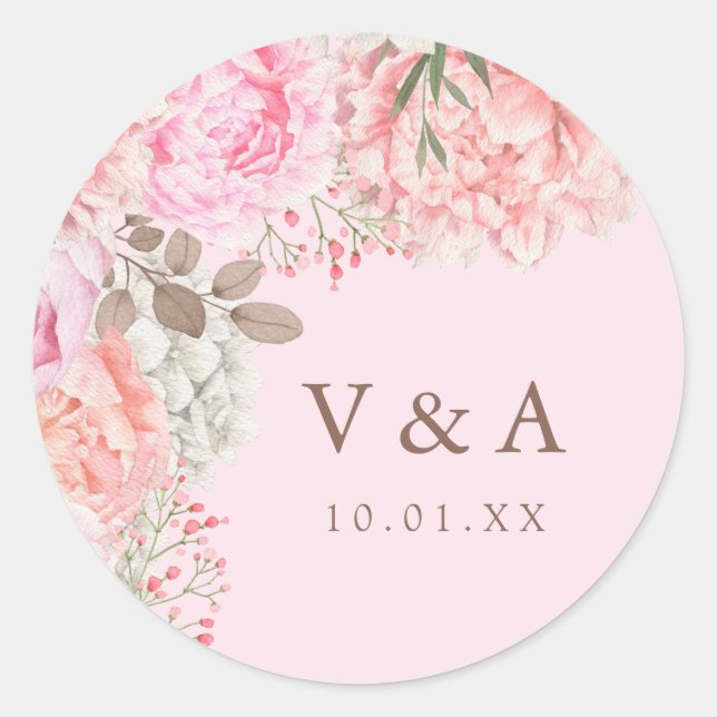 Adesivo de Casamento Peônia Rosa (Frente)