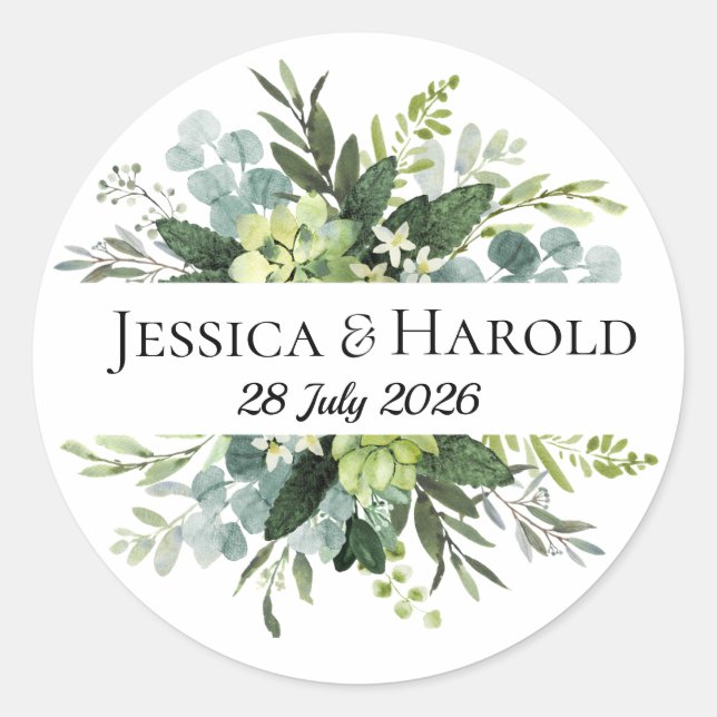 Adesivo de Casamento Rústico Verde Etiqueta de Euc (Frente)