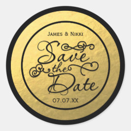 Adesivo de casamento SAVE THE DATE com folha doura