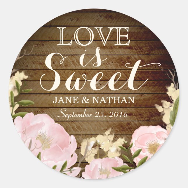 Adesivo de casamento Sweet Wood Look Love é Doce (Frente)
