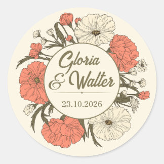 Adesivo de Casamento Vintage Vermelho Bege Ilustra